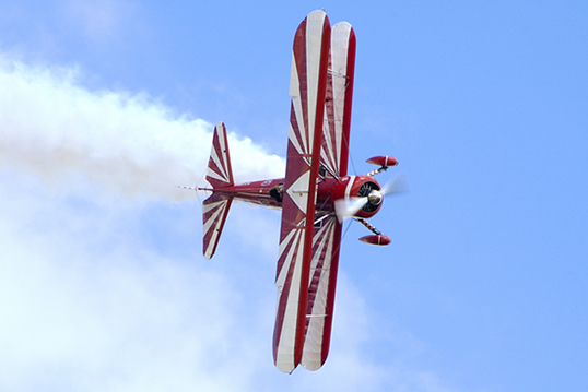 Susan Dacy performing maneuvers in the Super Stearman